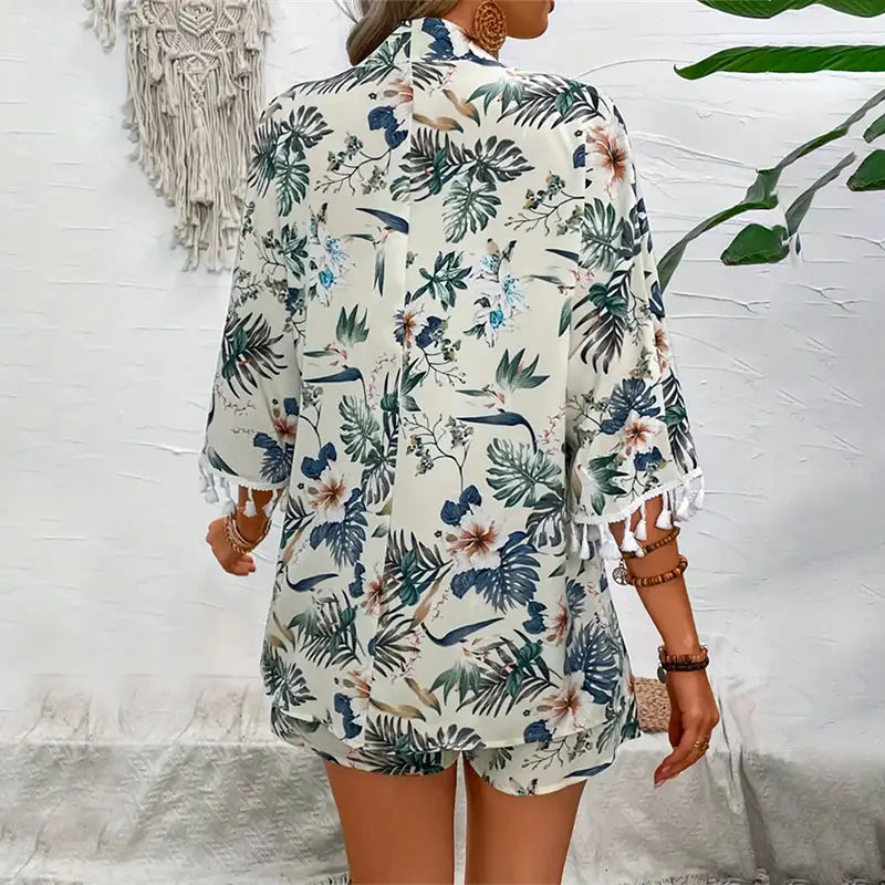 Conjunto feminino Shorts e kimono